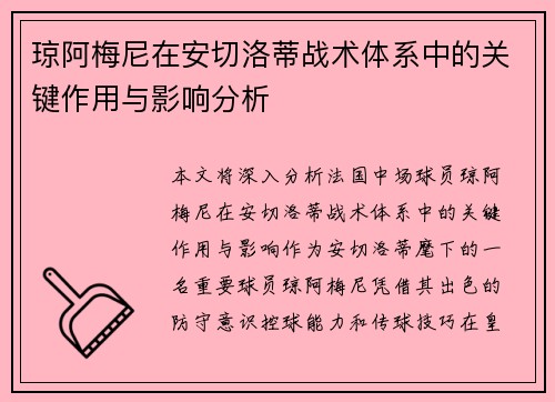 琼阿梅尼在安切洛蒂战术体系中的关键作用与影响分析 琼阿梅尼在安切洛蒂战术体系中的关键作用与影响分析